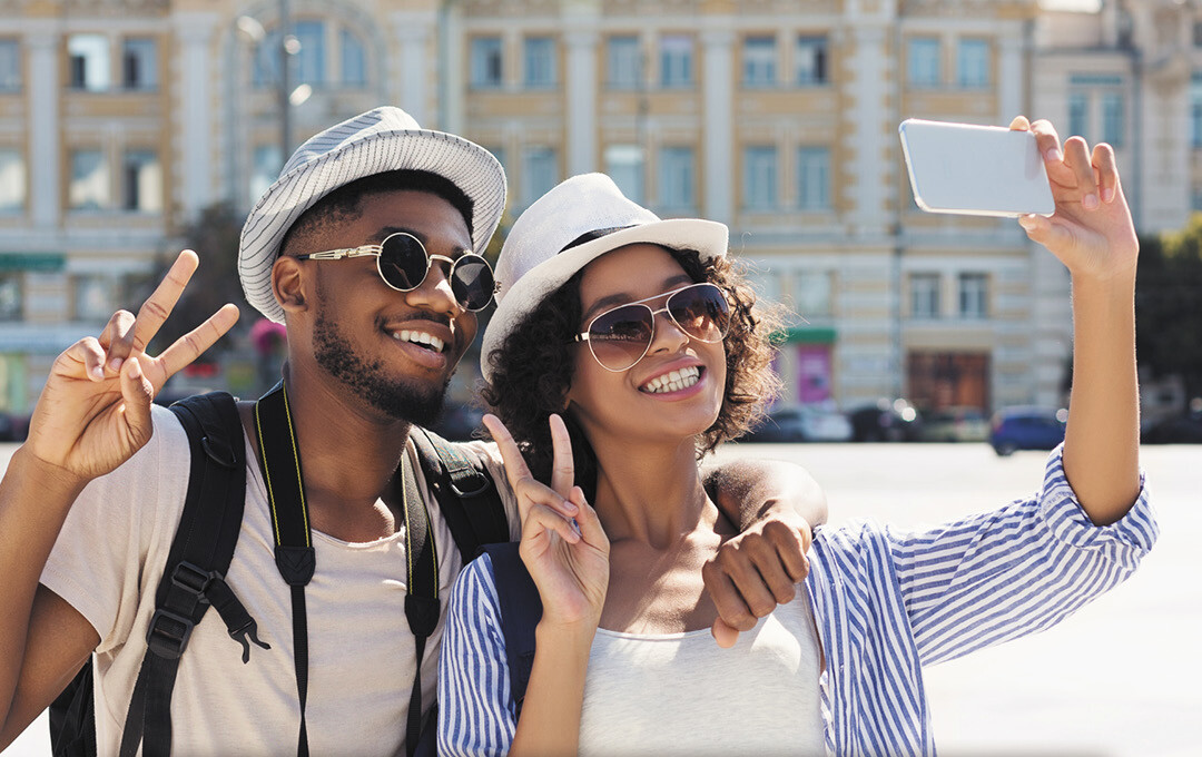 Couple on vacation taking a selfie